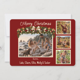 Weihnachtskarte Festliches Rot 4 Fotos Familie Feiertagskarte