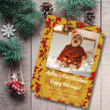 Weihnachtskarte floral gold erstes Weihnachten des