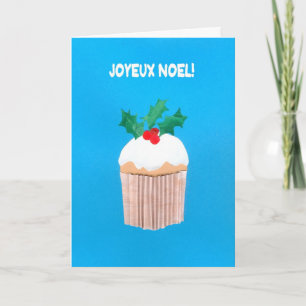 Weihnachtskarte, Französisch, Kuchen mit Holly Feiertagskarte
