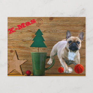 Weihnachtskarte französische Bulldoggen Christmas  Postkarte