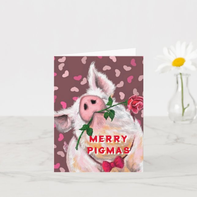 Weihnachtskarte Funny Gentleman Pig mit Rose Karte (Kleine Pflanze)