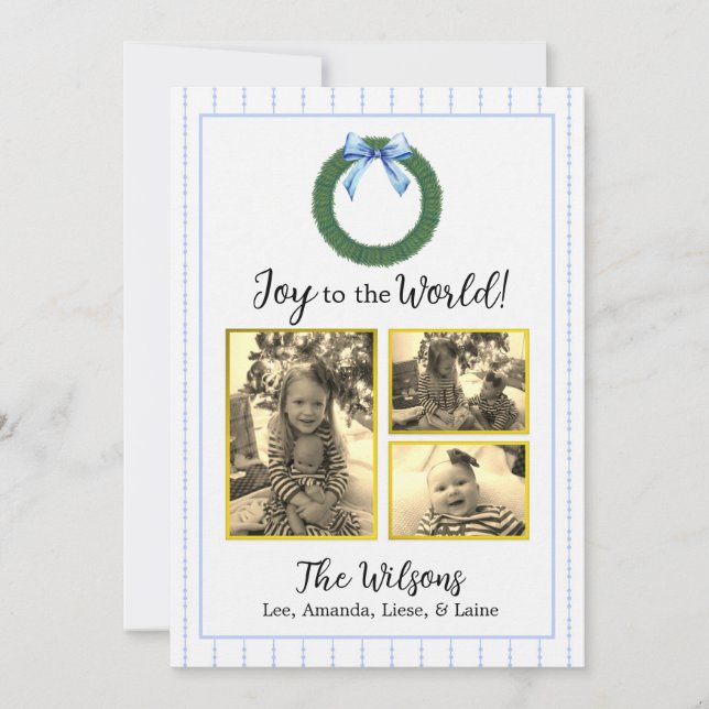 Weihnachtskarte für Blau und Weiß Foto Ankündigung (Vorderseite)