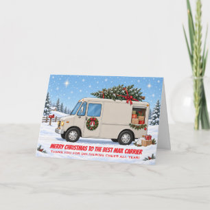 Weihnachtskarte für Briefträger mit Winter-Postwag Feiertagskarte