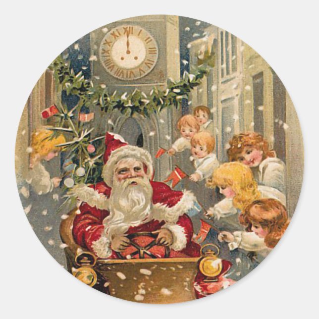 Weihnachtskarte für den Vintage Runder Aufkleber (Vorderseite)