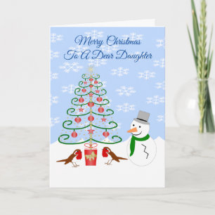 Weihnachtskarte für die Tochter Schneemann Baum un Feiertagskarte