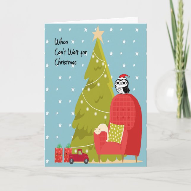 Weihnachtskarte für ein Kind mit Baum & Eule Karte (Vorderseite)