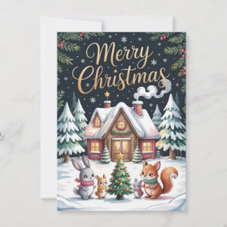 Weihnachtskarte für eine Waldhütte Feiertagskarte