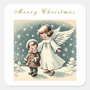 Weihnachtskarte für Engel und Kind Quadratischer Aufkleber