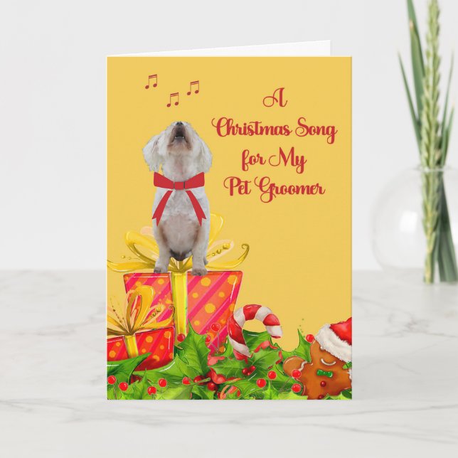 Weihnachtskarte für Haustier Groomer mit weißem Hu Karte (Vorderseite)