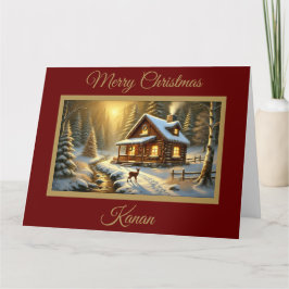Weihnachtskarte für Hirsche in der Waldhütte Karte