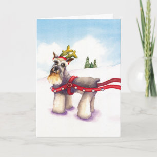 Weihnachtskarte für Hunde Lover - Schnauzer Rentie Feiertagskarte
