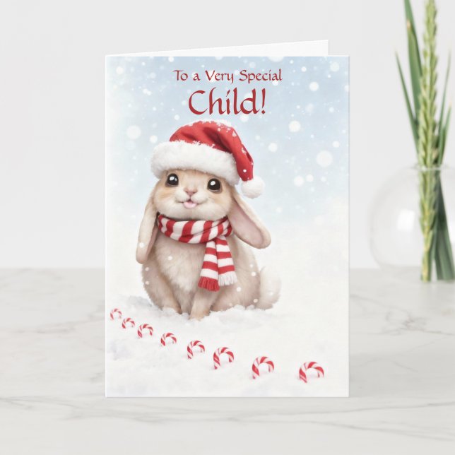 Weihnachtskarte für Kinder mit süßem Hasen im Schn Karte (Vorderseite)