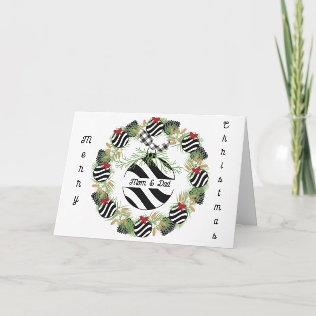 Weihnachtskarte für Mama & Vater Wreath & Bulb Dankeskarte (Vorderseite)