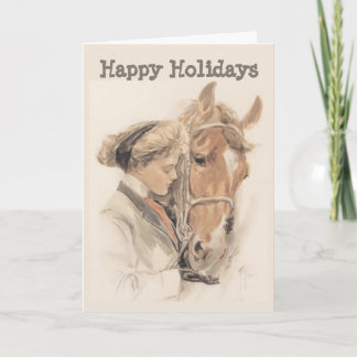Weihnachtskarte für Pferde und Lady Vintage Feiertagskarte