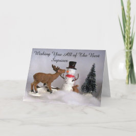 Weihnachtskarte für Rentier und Snowman Village Feiertagskarte