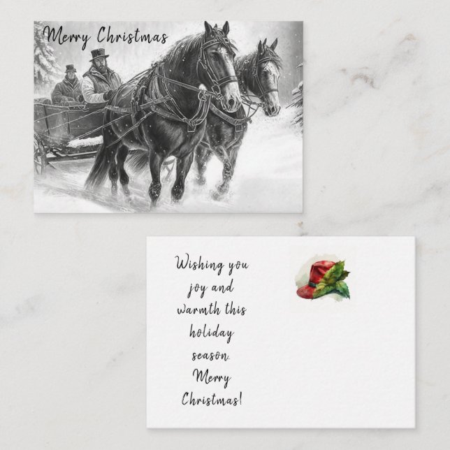 Weihnachtskarte für Vintages Pferd und Beförderung Mitteilungskarte (Vorne/Hinten)