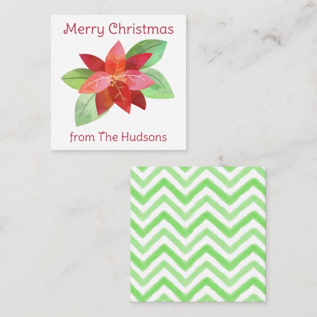 Weihnachtskarte für Watercolor Poinsetta Mitteilungskarte (Vorne/Hinten)