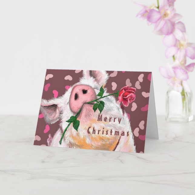 Weihnachtskarte Gentleman Pig mit Rose Spaß Karte (Orchidee)