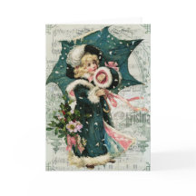 Weihnachtskarte Girl mit Schirm