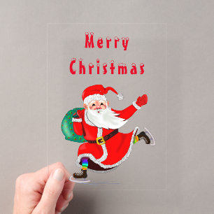 Weihnachtskarte Glücklicher Santa mit Geschenken Acryleinladungen