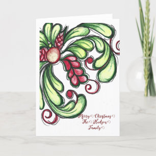 Weihnachtskarte, Handgezeichneter blüh, Farbstift Feiertagskarte