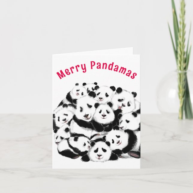 Weihnachtskarte Happy Pandas Family - Malerei (Vorderseite)