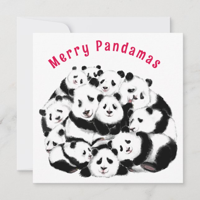 Weihnachtskarte Happy Pandas Family - Malerei (Vorderseite)
