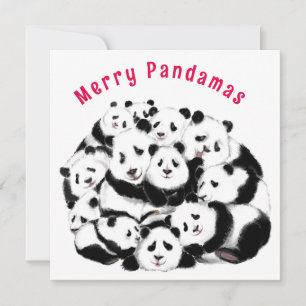 Weihnachtskarte Happy Pandas Family - Malerei