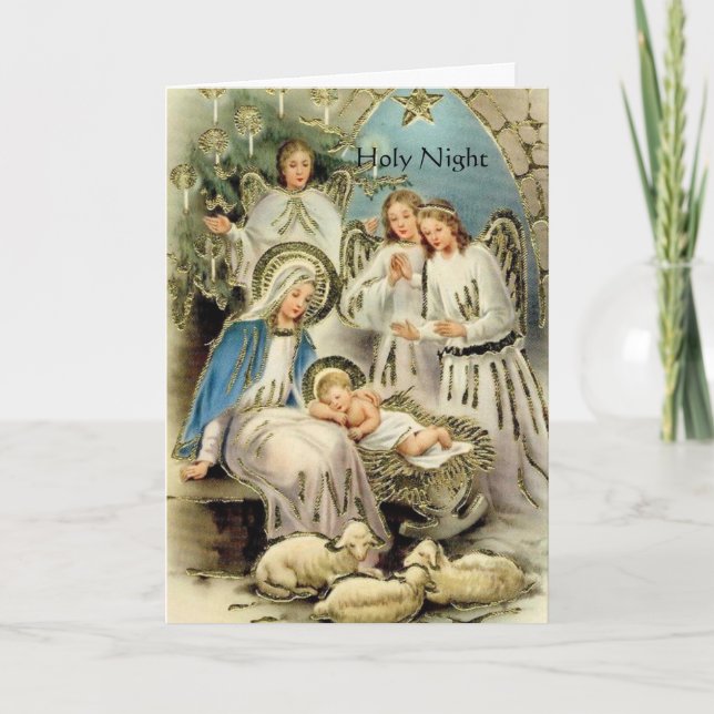 Weihnachtskarte. Heilige Nacht Religiös inspiriert Feiertagskarte (Vorderseite)