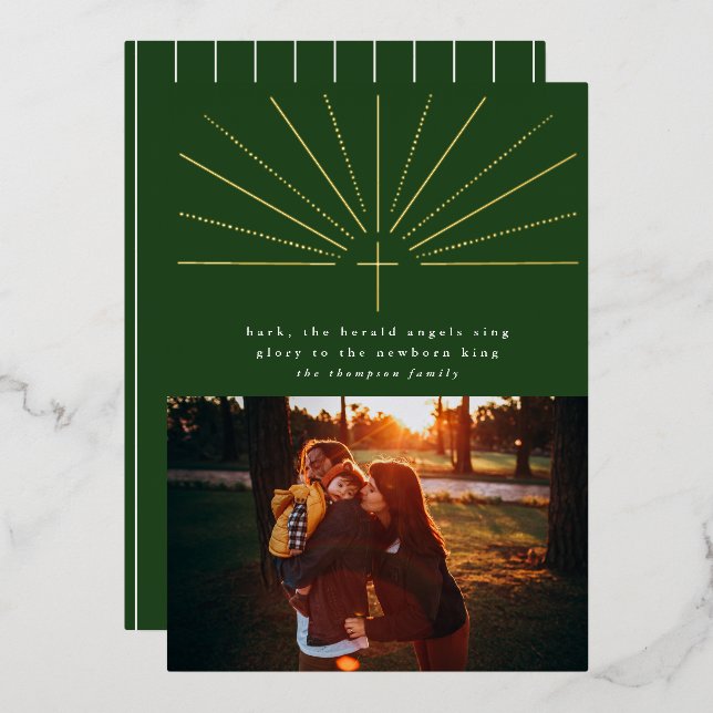 Weihnachtskarte Heiliger Kreuz Grün Foil Folieneinladung (Vorderseite/Rückseite)