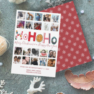Weihnachtskarte Ho Ho Ho 20-Foto-Collage Feiertagskarte
