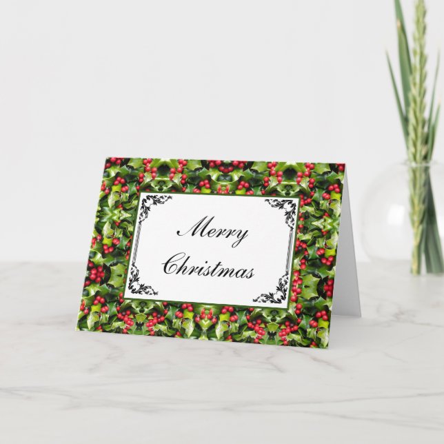 Weihnachtskarte Holly Berries Feiertagskarte (Vorderseite)