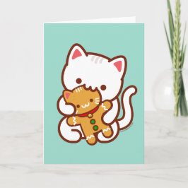 Weihnachtskarte: Hungerkatze Eating Gingerbread Ka Karte