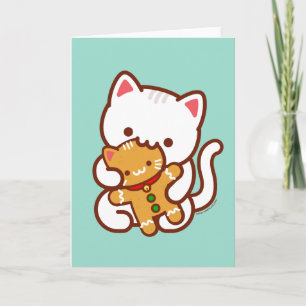 Weihnachtskarte: Hungry Cat Eating Gingerbrot Katz Karte