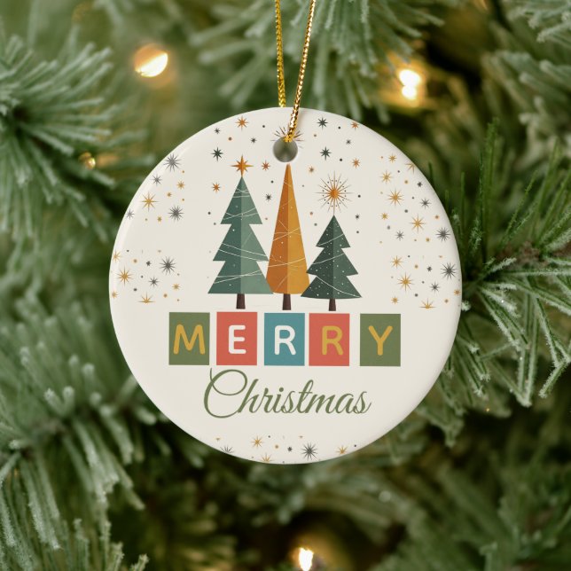 Weihnachtskarte im Mid-Century-Modern-Stil Keramik Ornament (Baum)