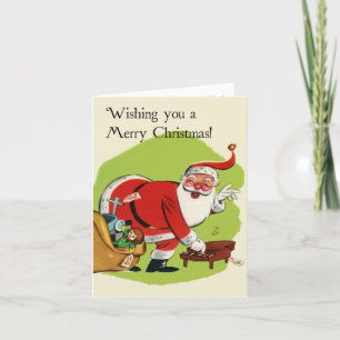 Weihnachtskarte im Retro-Stil mit Weihnachtsmann Feiertagskarte