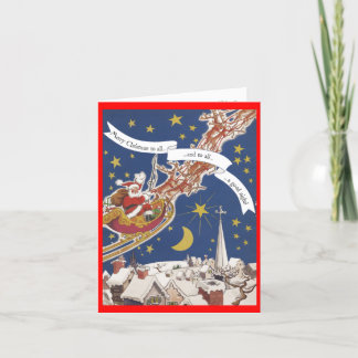 Weihnachtskarte im Retro-Stil "Santa in Sleigh" Feiertagskarte