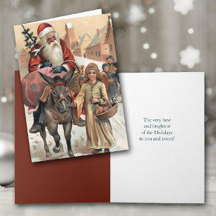 Weihnachtskarte im Vintage-Stil: Santa auf Esel Feiertagskarte