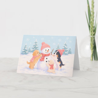 Weihnachtskarte im Wasserfarbenstil mit Schneehund Karte