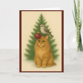 Weihnachtskarte — Katze und Vögel vom Baum Karte