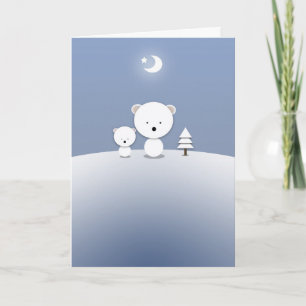 Weihnachtskarte Kawaii Eisbären Mond Stern Feiertagskarte