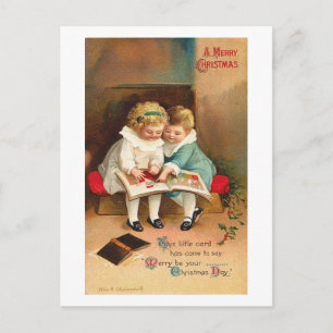 Weihnachtskarte Kinder beim Lesen eines Buches Feiertagspostkarte