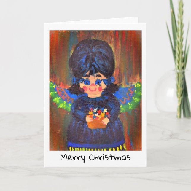 Weihnachtskarte - Kinderkunst - Engel Karte (Vorderseite)