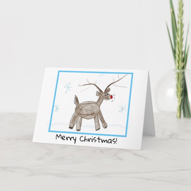 Weihnachtskarte - Kinderkunst - Rudolph Feiertagskarte (Vorderseite)