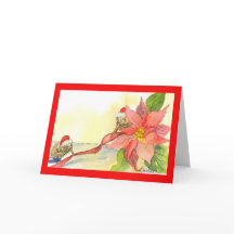 Weihnachtskarte Kiwi und Poinsettia mit Ribbon