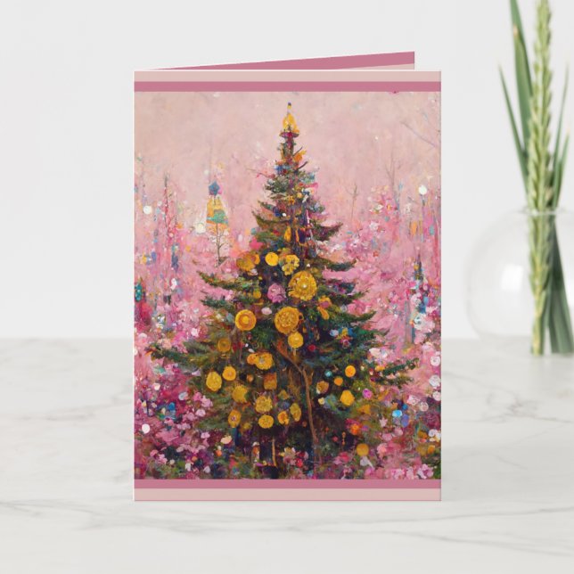 Weihnachtskarte Klimt Stil drollig Spaß rosa Baum Karte (Vorderseite)