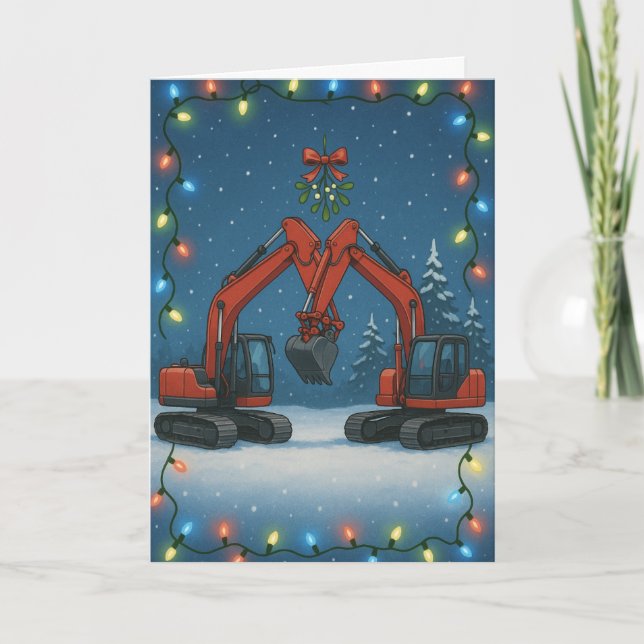 Weihnachtskarte - Küssende rote Bagger  Karte (Vorderseite)