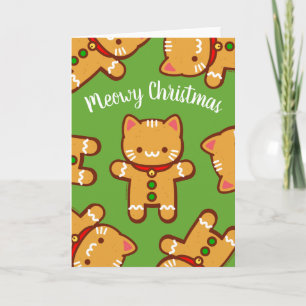 Weihnachtskarte: Lebkuchen Katze "Meowy Christmas" Karte