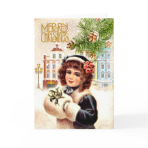 Weihnachtskarte Mädchen mit Pelzfelle