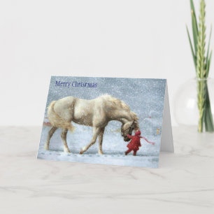 Weihnachtskarte Mädchen und Pferd Feiertagskarte